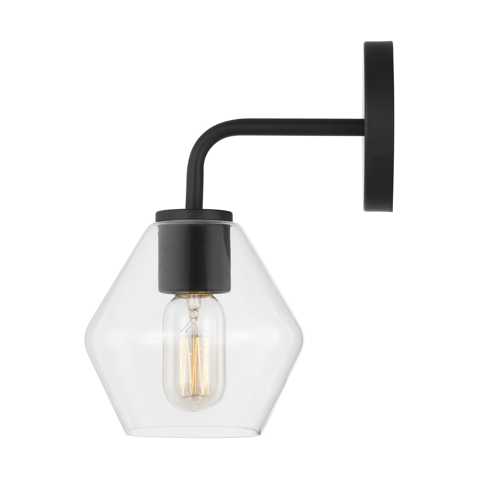 Rooks Single Light Dimmable Armed Sconce, Midnight Black, Clear