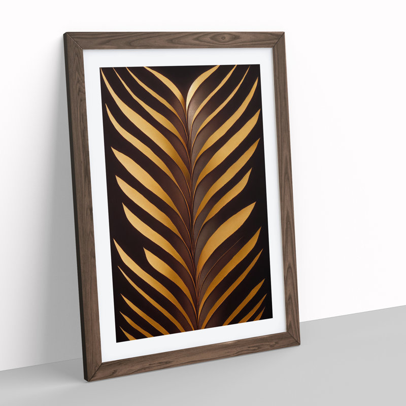 Golden Feather - Single Picture Frame Painting, 64cm H x 46cm W x 2cm D, Walnut