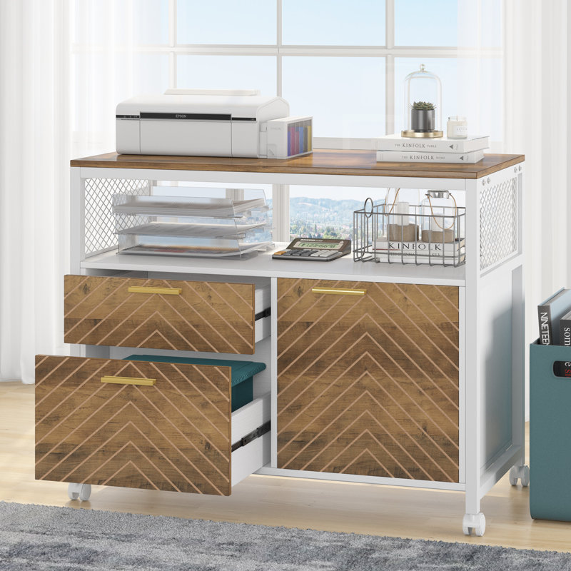 Bureau de direction et classeur latéral 2 pièces Lympsham, Noyer/blanc, H 29 po x l 63 po x P 55 po