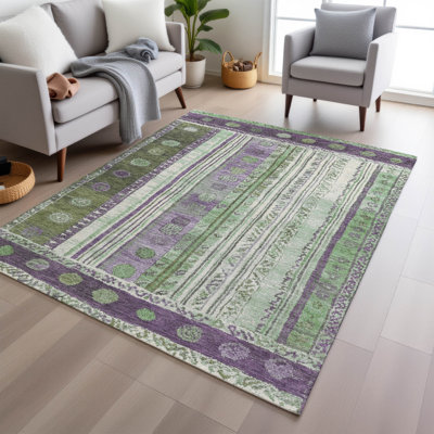 Machine Washable Indoor/Outdoor Xhevrie Purple Rug