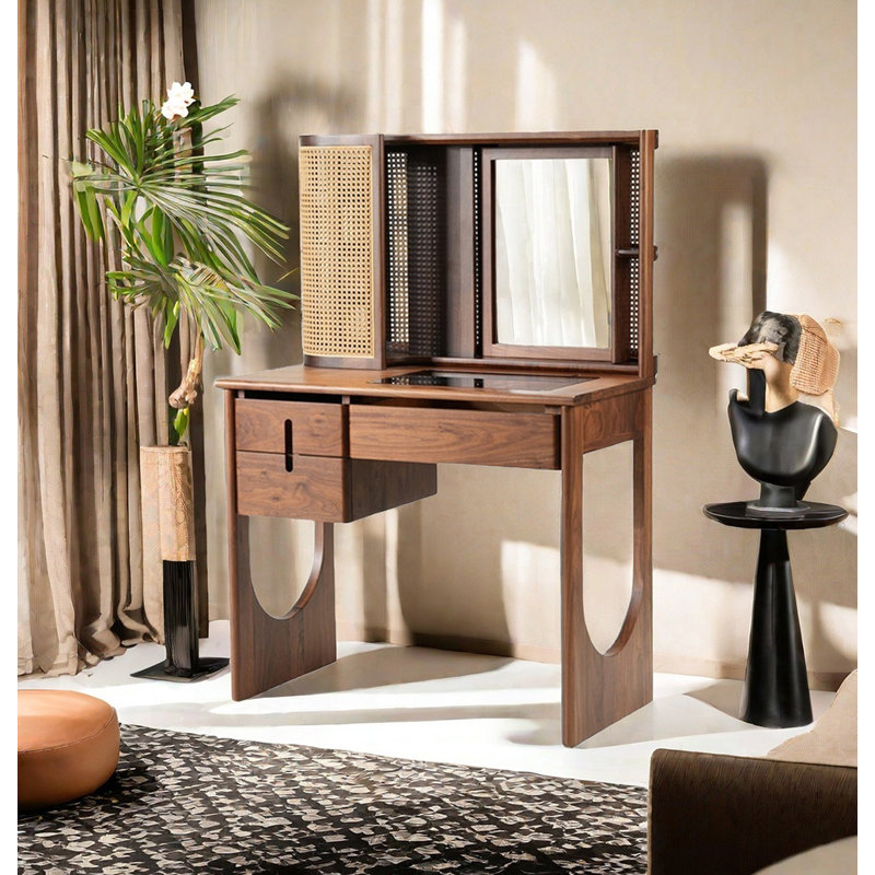 Coiffeuse de rangement en bois massif de style vintage pour chambre à coucher, Brown
