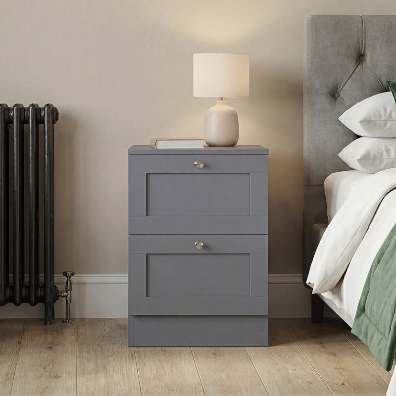 Tasneem 2 Drawer Bedside Table Compact Nightstand Storage Cabinet Modern Bedroom Side Table, Grey