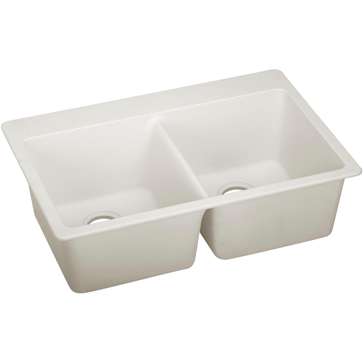 Quartz Luxe 33" Double Basin Drop-In Sink, Ricotta
