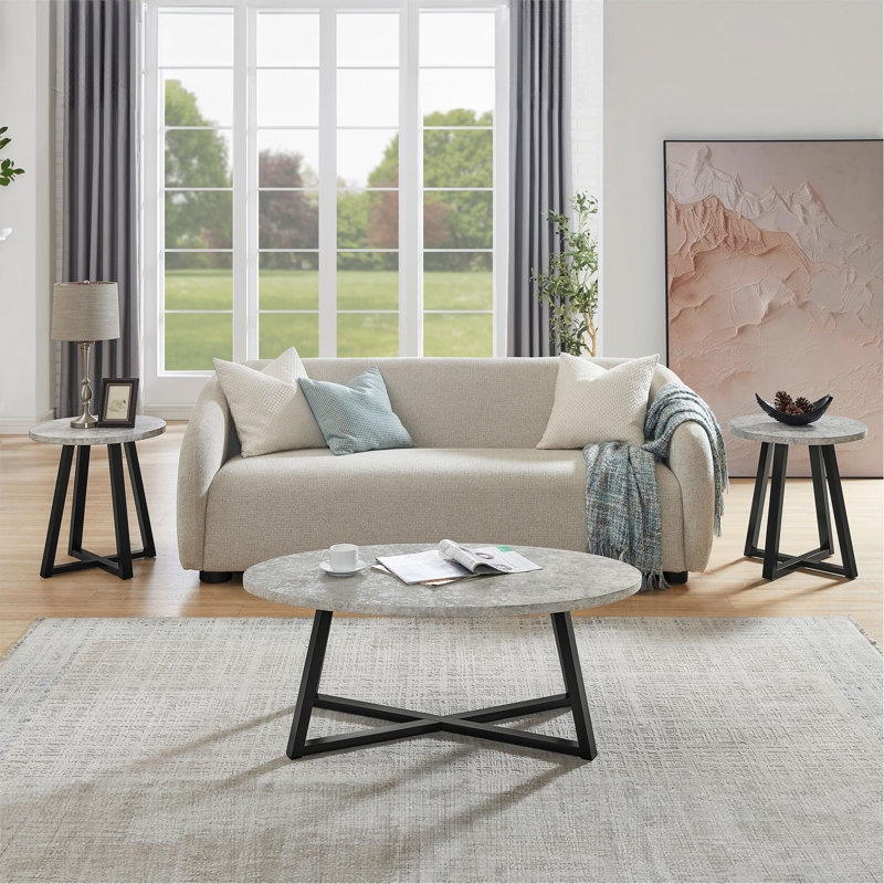 Ensemble de tables basses 3 pièces Modern Harmony, Gris / Noir