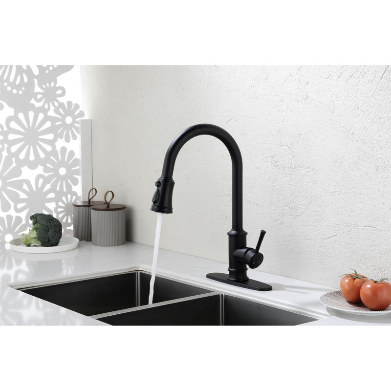 Robinet de cuisine avec douchette extractible, noir mat, acier inoxydable, buse rotative à 360 ° pour une régulation pratique de l'eau, de la corrosion et de la rouille, poignée simple pour contrôler le débit de température, finition noire