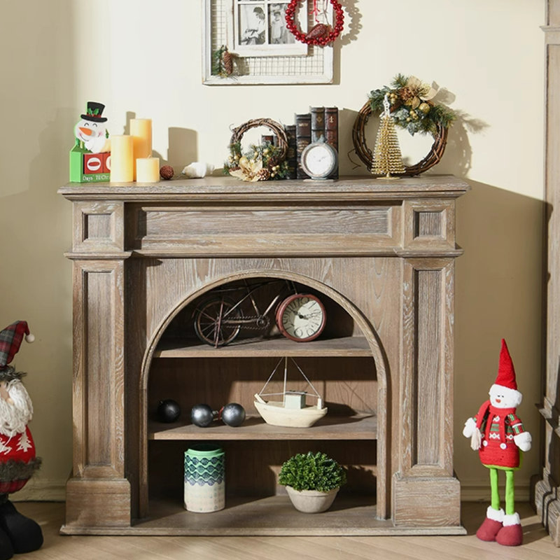Brown Solid Wood Freestanding Fireplace