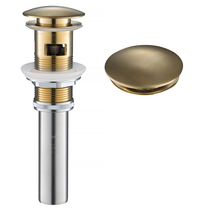 Brushed Gold Brass Pop-Up Bathroom Sink Drain with Overflow