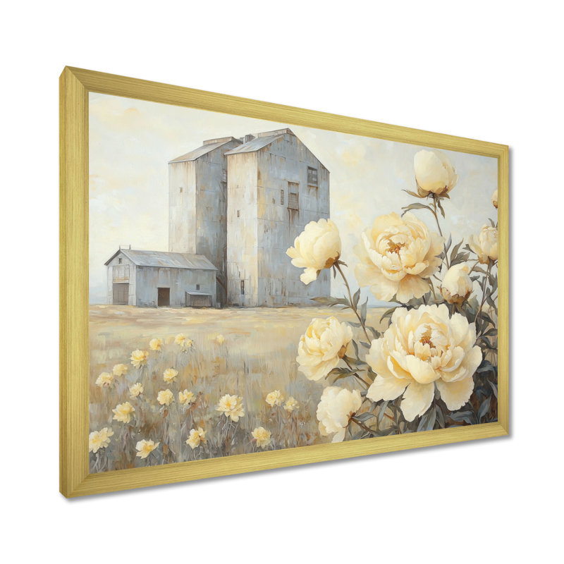 «Donberg Farm Pe pivons By The Grain Silo I», art mural pivoines, H 24 po x l 32 po, Reproduction encadrée d'une seule photo