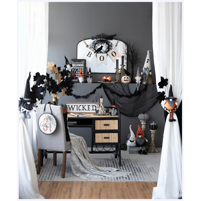 Ensemble de 2 décorations de lutins d'Halloween, figurines de gnomes en tissu de 27 cm pour table, étagère et foyer