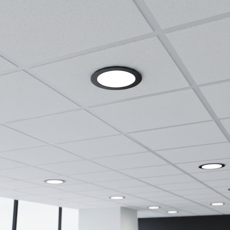 UltraBeam 12 Watt LED Low Profile Round Recessed Ceiling Downlighter, Black