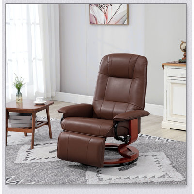 Faux Leather Manual Recliner With Swivel Wood Base Padded Armrest