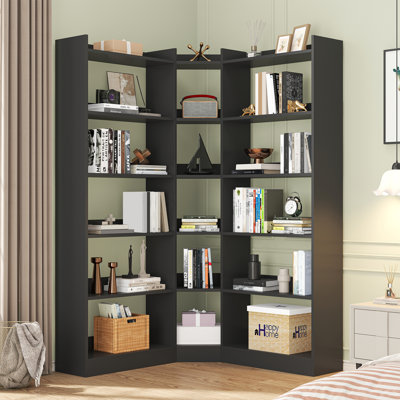 6 Tiers Corner Bookshelf And Bookcase With Baffle, 63.1" Tall Modern L-shaped Storage Display Book Shelf Industrial Bookshelves For Bedroom, Living R