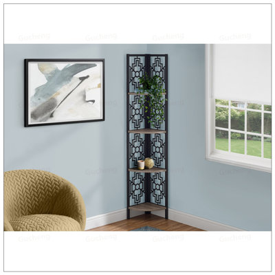 4 Tier Metal Etagere Bookcase With White Wooden Shelves, Perfect For Corner Spaces And Transitional Decor