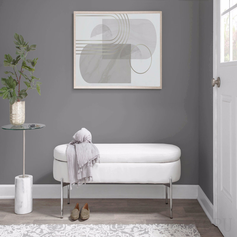 Banc contemporain en métal chromé et similicuir blanc