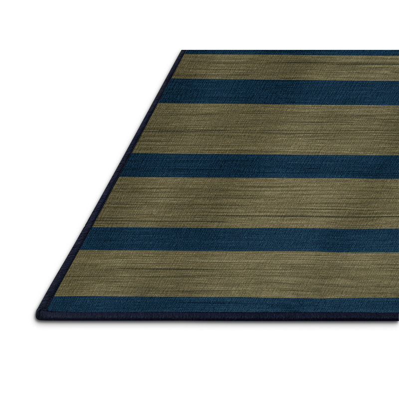 Tapis bleu à rayures horizontales lavable à la machine, Rond 8 pi