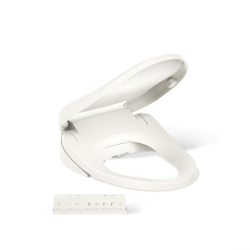 Siège de toilette de bidet allongé PureWash E820, bidet chauffé pour toilettes existantes avec télécommande, Biscuit