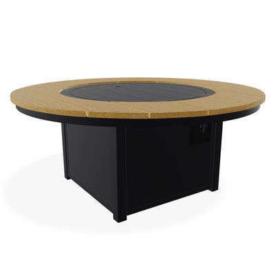 Table de feu 54 po ronde en polymère rustique avec tablette au propane