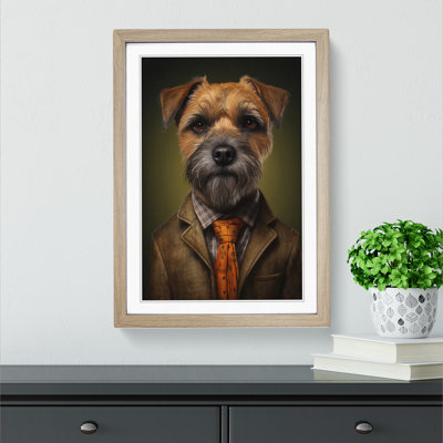 Border Terrier In A Suit Painting - Single Picture Frame Print on Wood