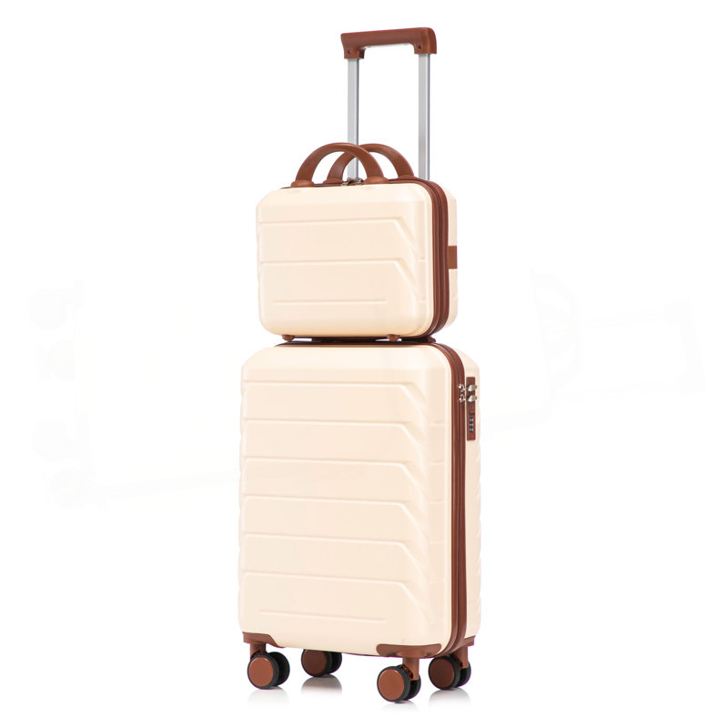 14 "/ 20" 2 pièces / ensemble dans un bagage à roulettes en ABS, avec serrure à combinaison, étui à cosmétiques 14 ", Beige