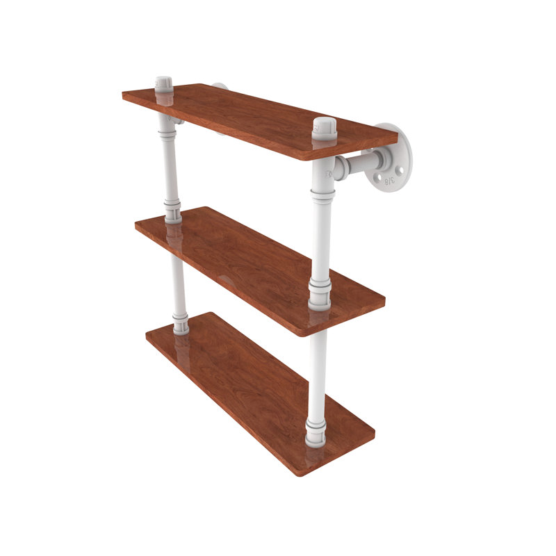 Bayer 3 Piece Walnut Industrial Pipe Shelves, Matte White,  16.9" H x 16" W x 5.6" D