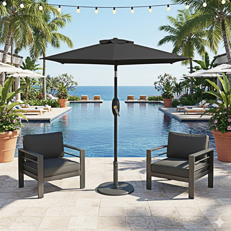 Parasol de marché noir avec manivelle Li, L 90,02 po x P 90,02 po, Noir