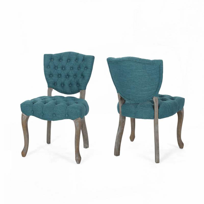 Chaise Parsons rembourrée et capitonnée Richard, Polyester sarcelle