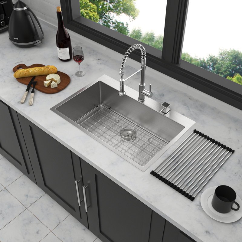 Évier de cuisine encastré 33 po x 22 po x 10 po à cuve simple en acier inoxydable de calibre 16 33 po
