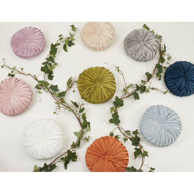 14" Blush Velvet Pintucked Round Throw Pillow