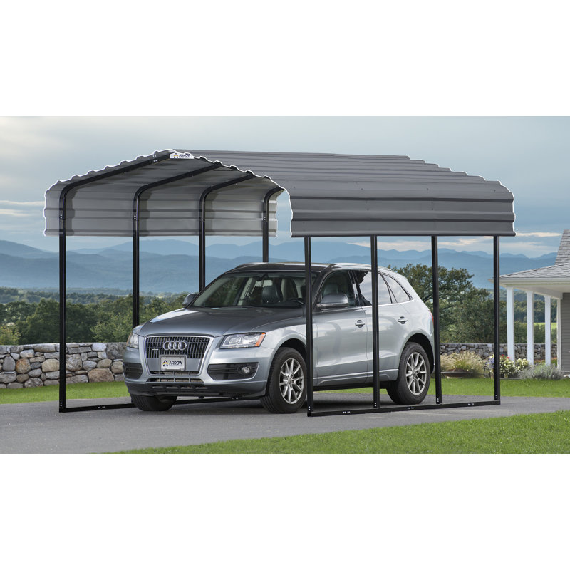 Charcoal Galvanized Steel Carport Kit with Black Frame