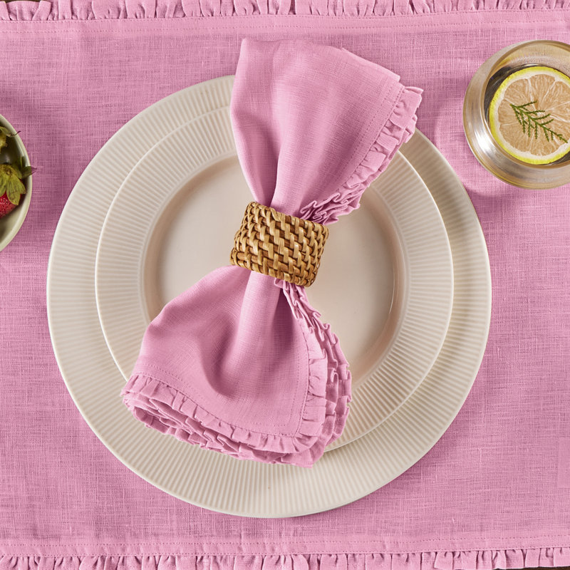 Juliette Ruffle - 100% Pure Linen Dinner Napkins, Flamingo Pink