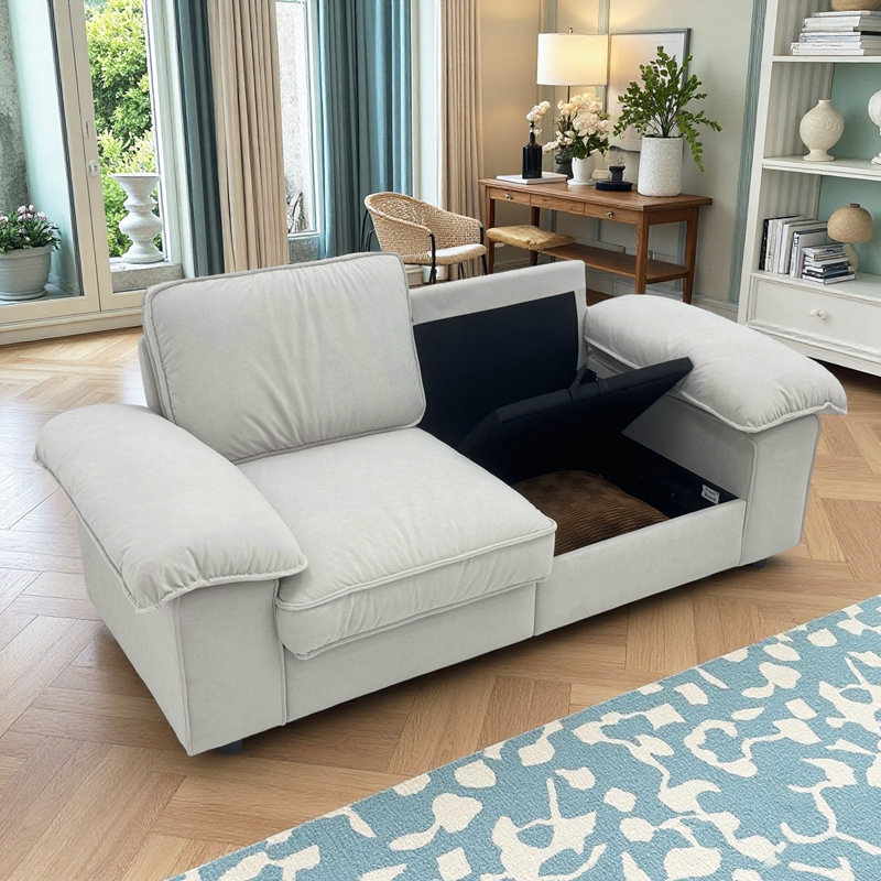 Canapé compact avec rangement caché, causeuse 2 places pour petit appartement et studio, Blanc, crème