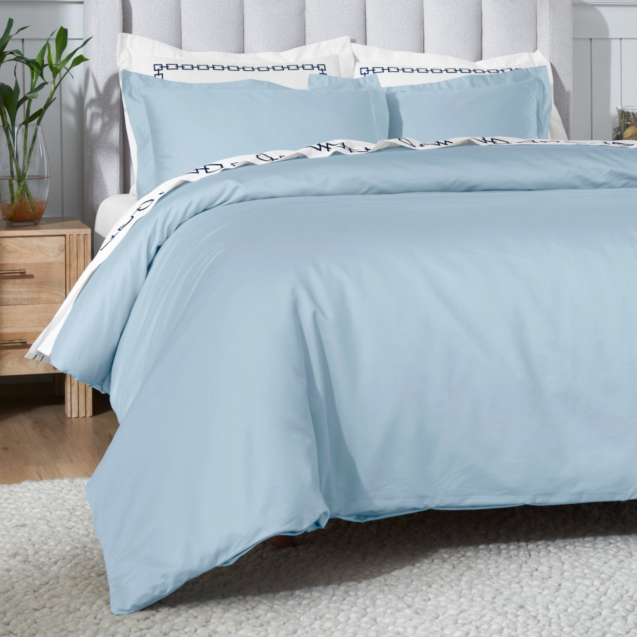 Egyptian Cotton Duvet Cover Set, Baby Blue, Full/Queen Duvet Cover + 2 Pillow Sham