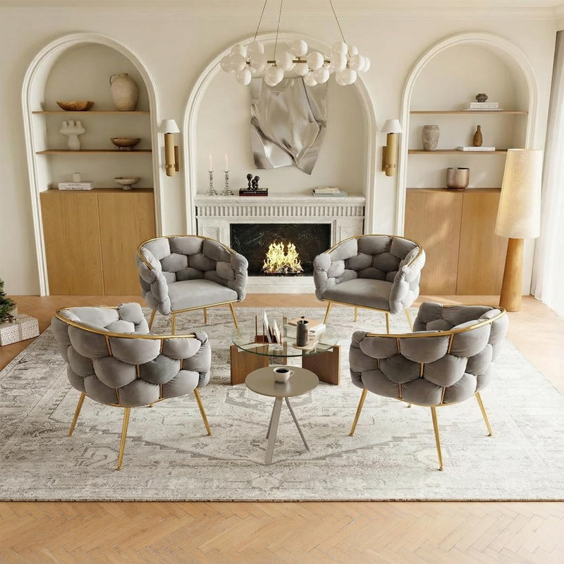 Ensemble de 6 chaises de salle à manger rembourrées en velours Modern, Gris