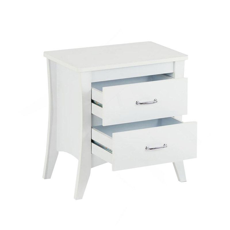 MDF Wooden Nightstand With 2 Drawers In White Finish