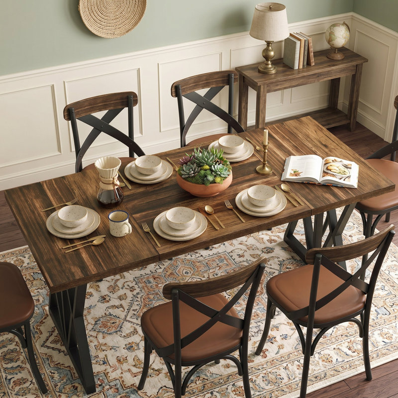 Metal Base Dining Table, Brown/Black