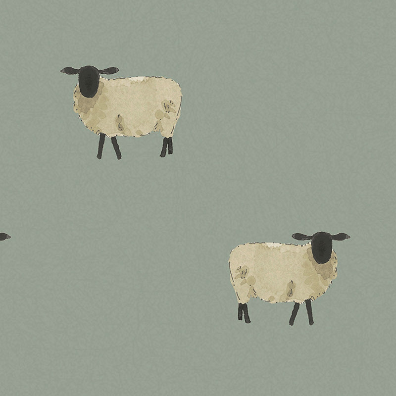 Sophie Allport Sheep Off White Wallpaper, Blue