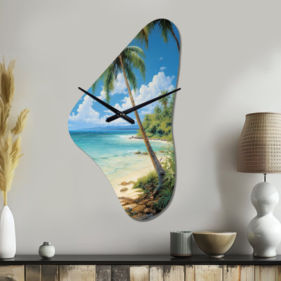 Horloge murale Venditti Palm Trees I - horloge murale asymétrique en métal rouge