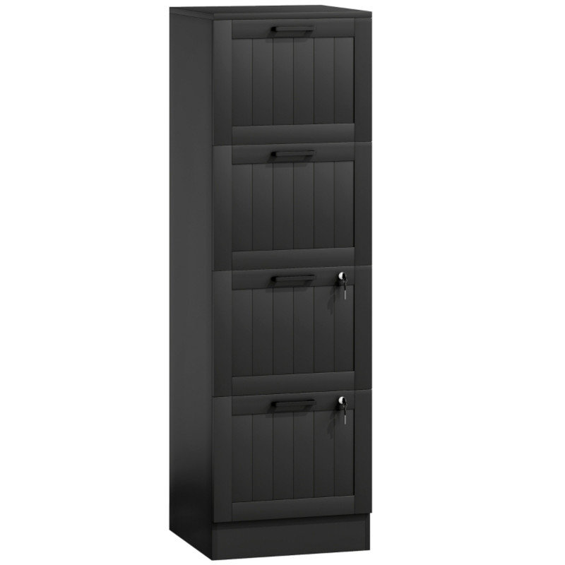 Black 4-Drawer Filing Cabinet with Lock, Adjustable Hanging Bars for A4 & Letter Files, Home Office Storage Cabinet