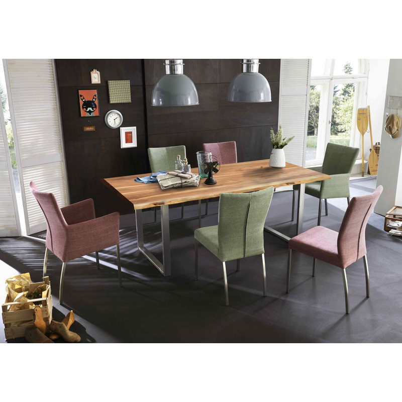 Brigham Acacia Solid Wood Dining Table, 78cm H x 160cm W x 85cm L, Walnut, Matt brushed nickel