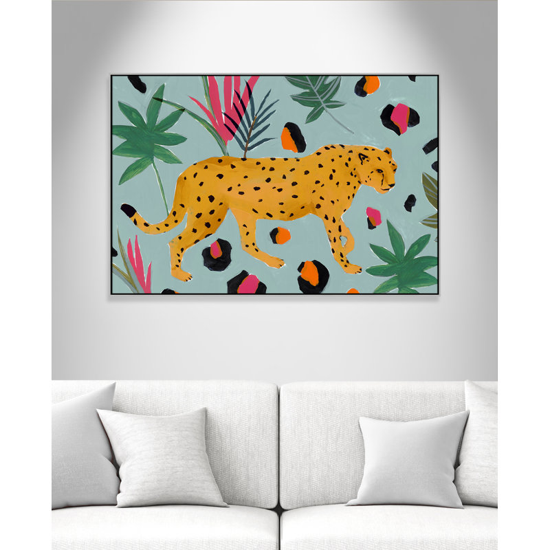 Walking Cheetah II by Isabelle Z, Silver Framed Canvas, 41.5" H x 61.5" W x 2" D