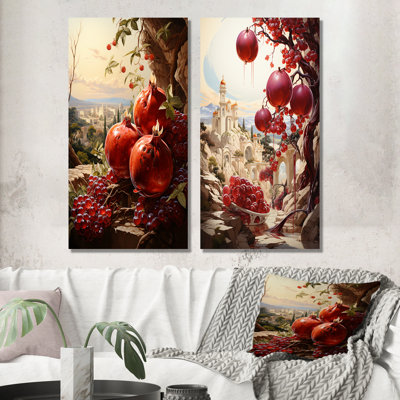 Mystic Maroon Pomegranate I - fruits, ensemble de 2 impressions sur toile