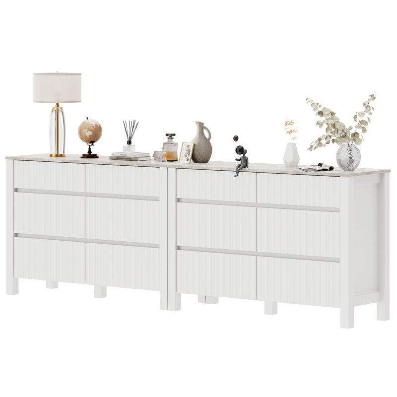 Commode blanche moderne pour chambre à coucher avec 12 tiroirs Fellman