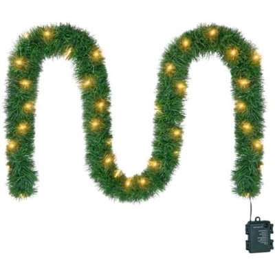 15.4ft Pre-Lit Christmas Garland with Lights – 50 LED Lighted Garlands for Christmas Decorations Indoor Outdoor, Battery Operated 8 Modes Memory Timer for Mantel Stair Banister Doorframe Décor