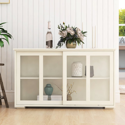 Kitchen Storage Cupboard Stand With Glass Door, White