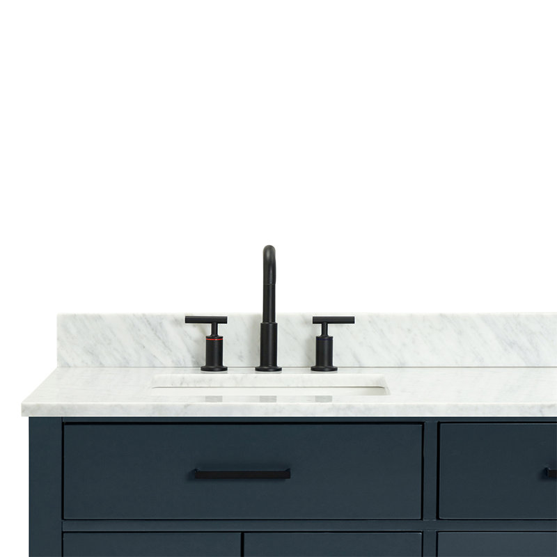 Jameal 72'' Solid Wood Double Bathroom Vanity with 0.75'' Carrara Marble Top, Midnight Blue, Rectangular
