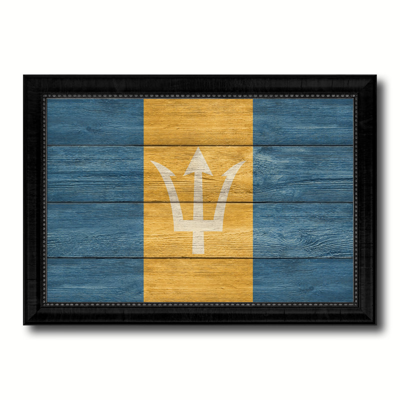 « barbados country flag », reproduction d’art sur toile encadrée, H 21 po x l 30 po x P 1 po, Encadrement noir