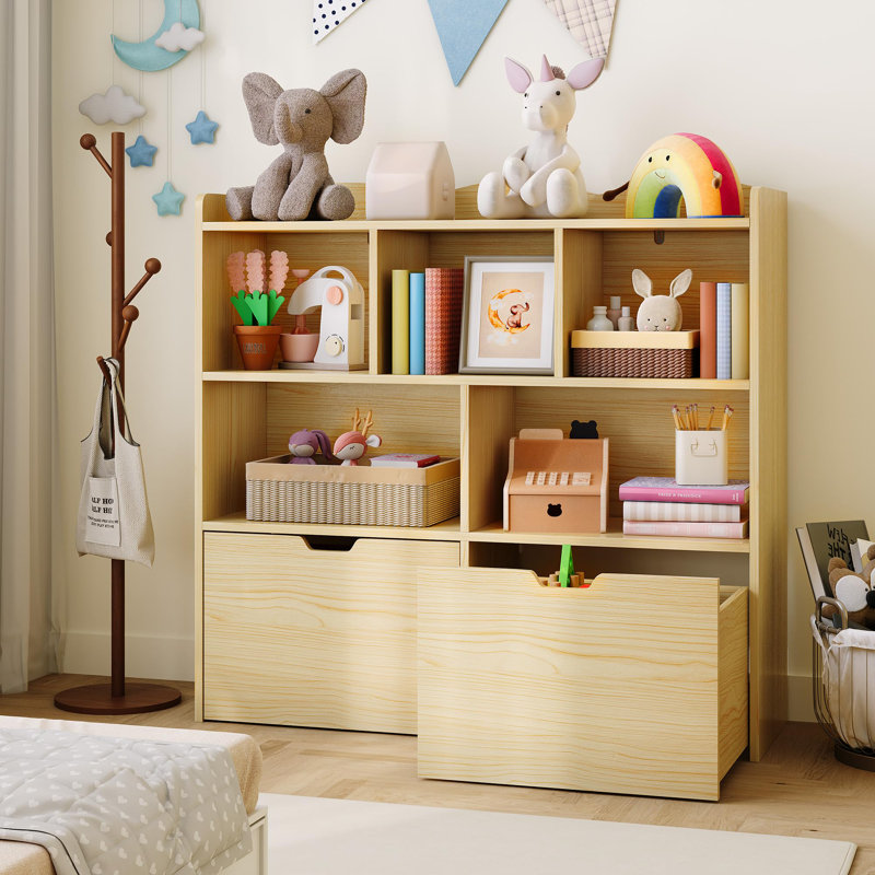 Toy Storage Organizer, Bookshelf, Toy Storage Cabinet, Toddler Bookcase Cabinet, Yellow