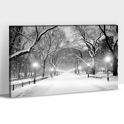 Snowy Landscape Canvas Wall Art, Christmas Pictures Vintage Winter Scene Canvas Prints, Black and White Urban Pine Tree Poster Painting for Living Room Bedroom Office Wall Decor 28x40 Inches, 12×16 Inches
