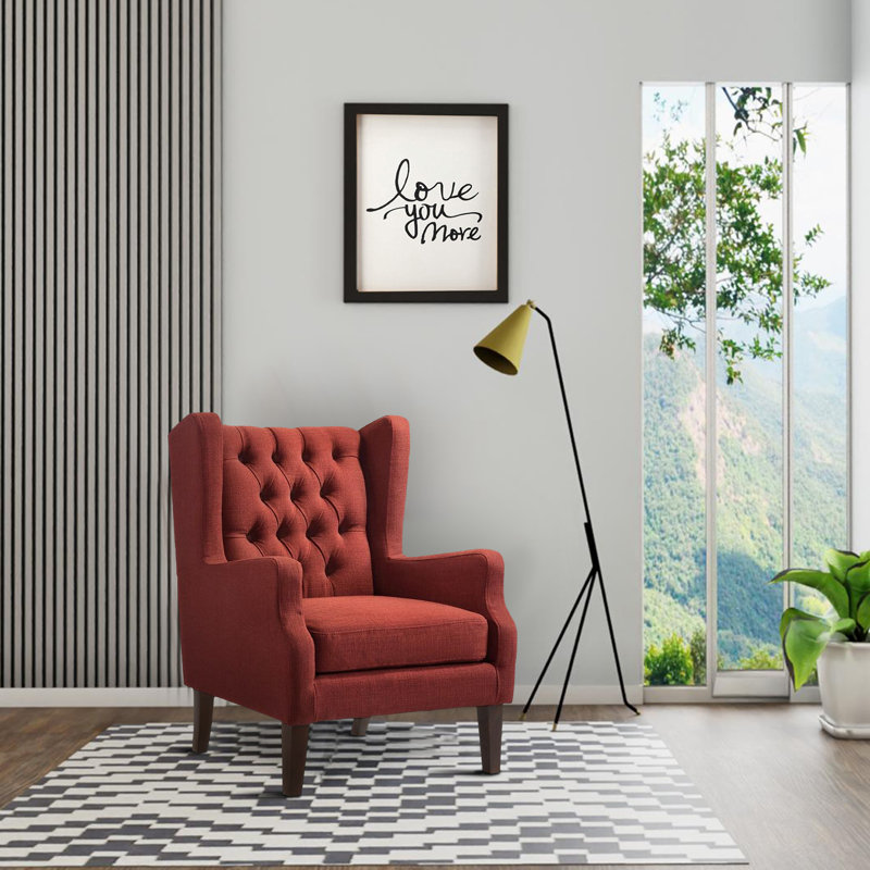 Fauteuil à oreilles capitonné à boutons, fauteuil à oreilles, fauteuil d'appoint, fauteuil d'appoint moderne, Beige, Brown