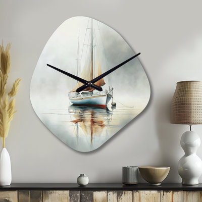 Boat On The Lake II - Nebula Shape Decorative Grey Coastal Boat Wall Clock